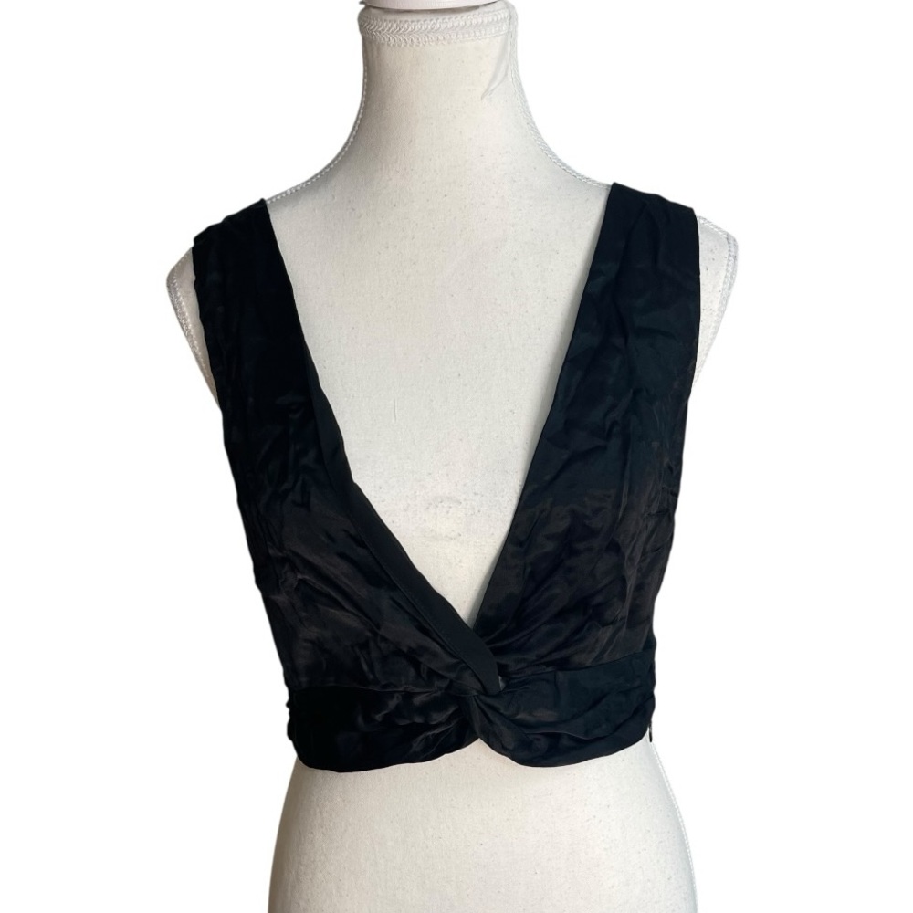 Zara Satin Knotted Crop Top Black